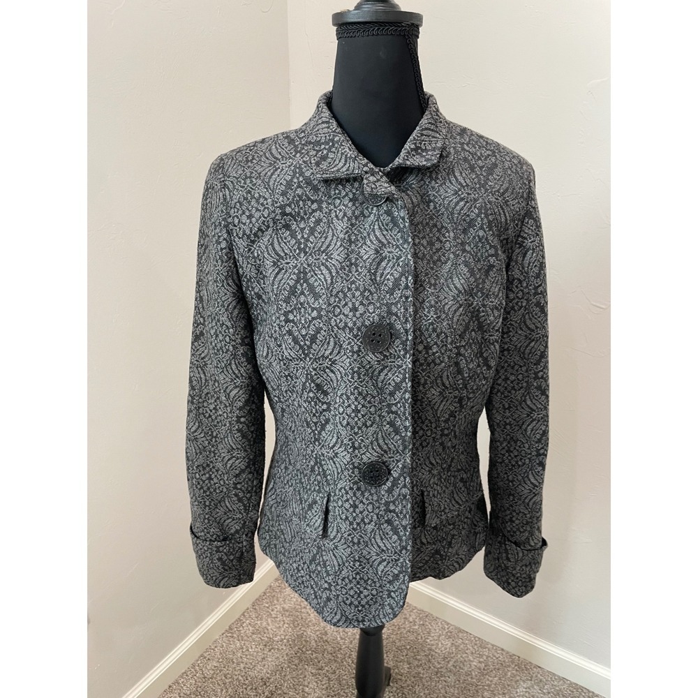 Coldwater Creek Grey Black Jacquard Wool Blend Blazer Jacket Size 8 Office Wear - Picture 5 of 7